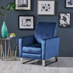 Fauteuil inclinable moderne rembourré en velours avec repose-pieds et pieds en acier inoxydable