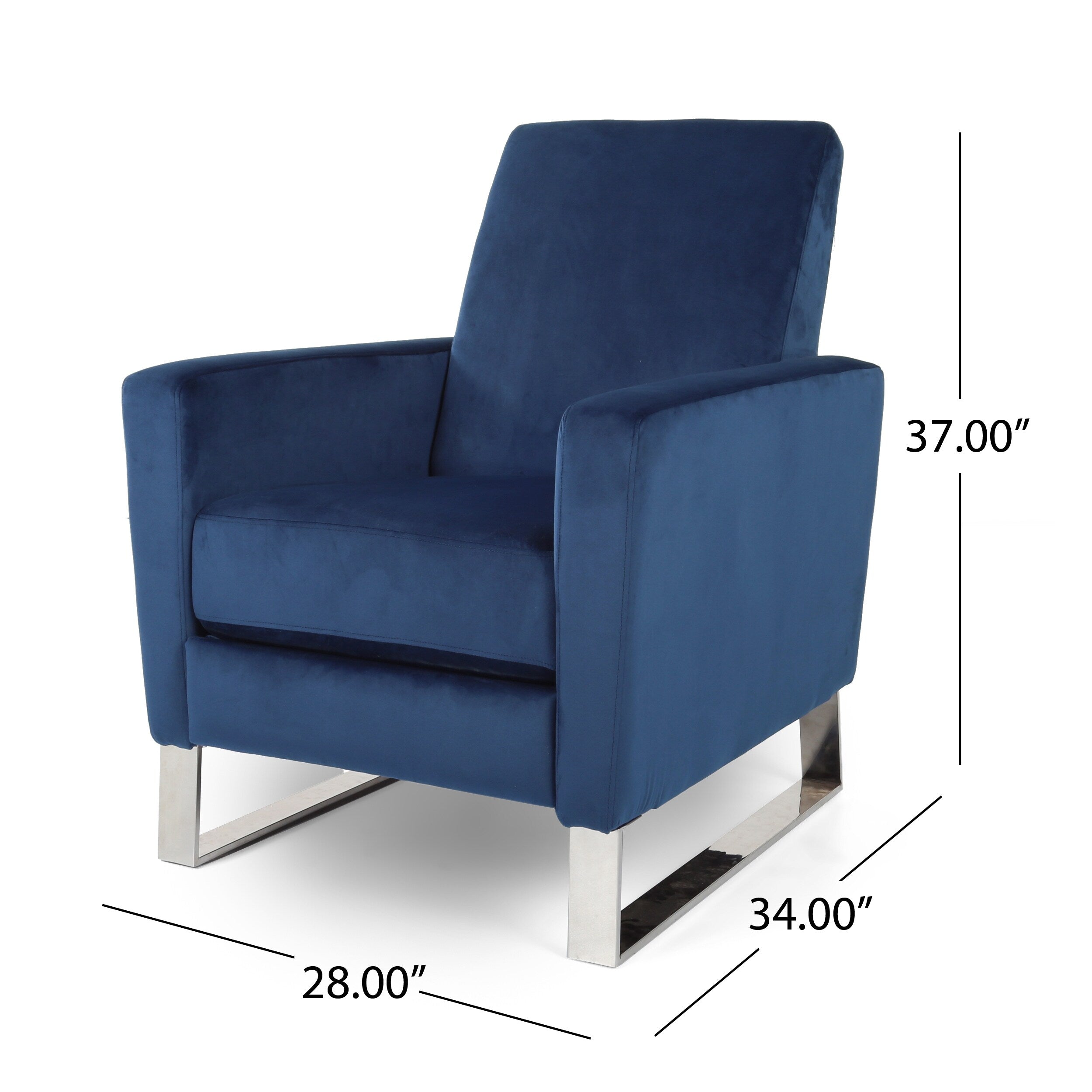 Fauteuil inclinable moderne rembourré en velours avec repose-pieds et pieds en acier inoxydable