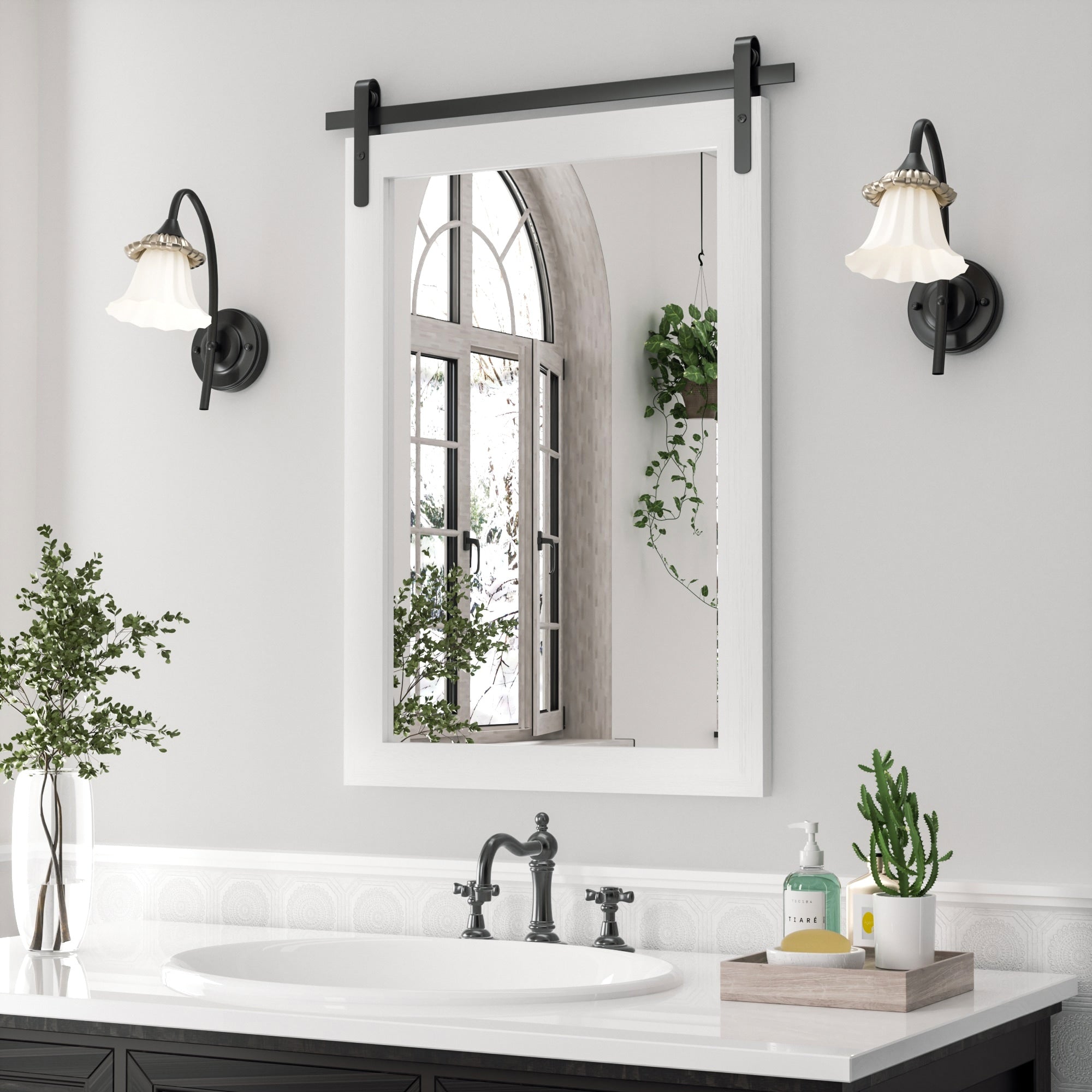 Miroirs muraux modernes, miroir rectangulaire avec cadre en bois, miroir de salle de bain, miroir de grange, miroir de porte de grange avec plusieurs tailles