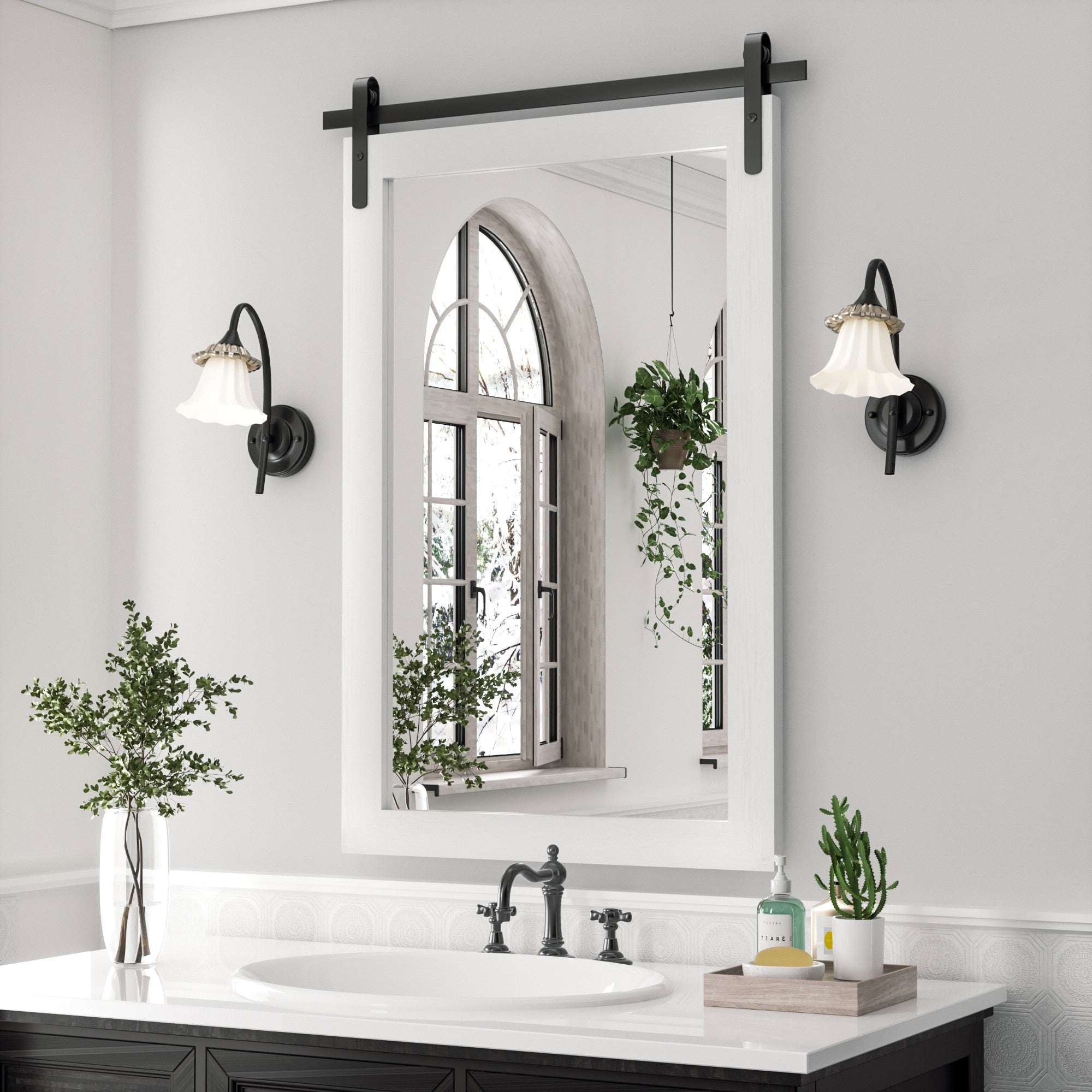 Miroirs muraux modernes, miroir rectangulaire avec cadre en bois, miroir de salle de bain, miroir de grange, miroir de porte de grange avec plusieurs tailles