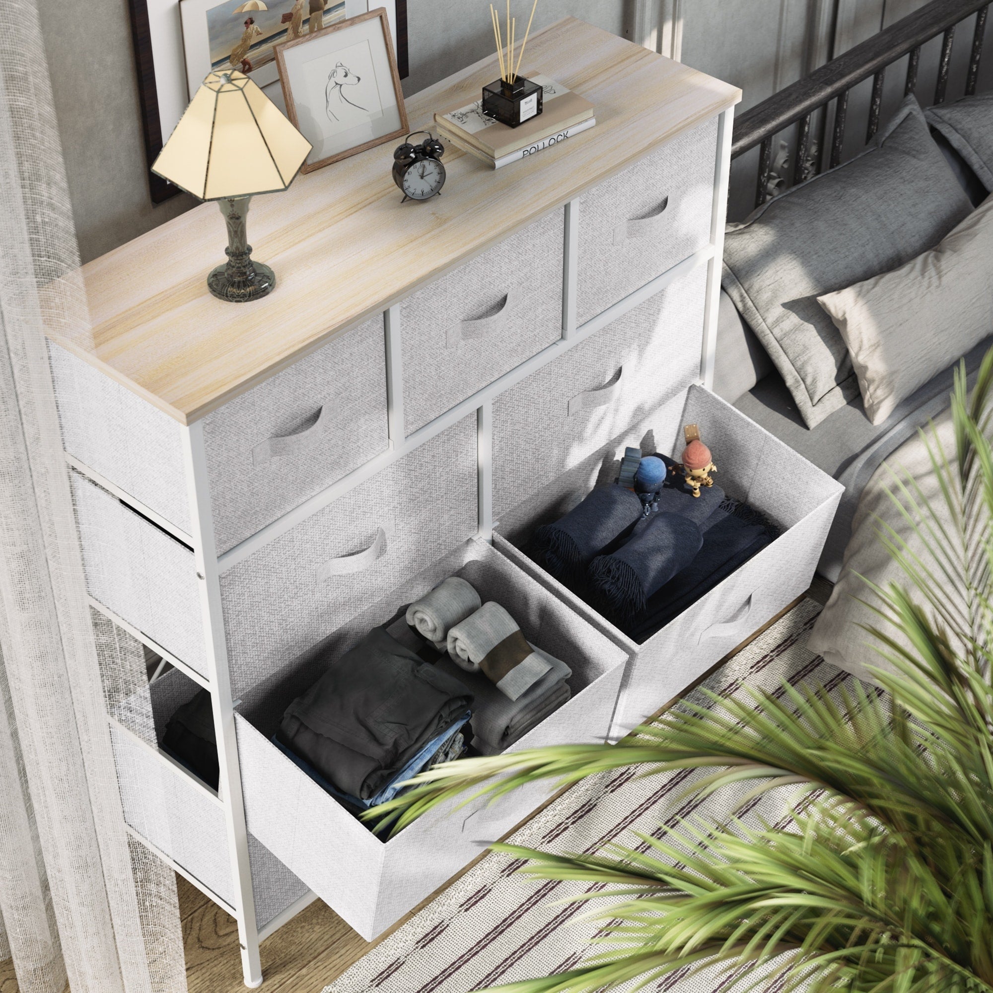 Commode de chambre moderne à 9 tiroirs avec tour de rangement