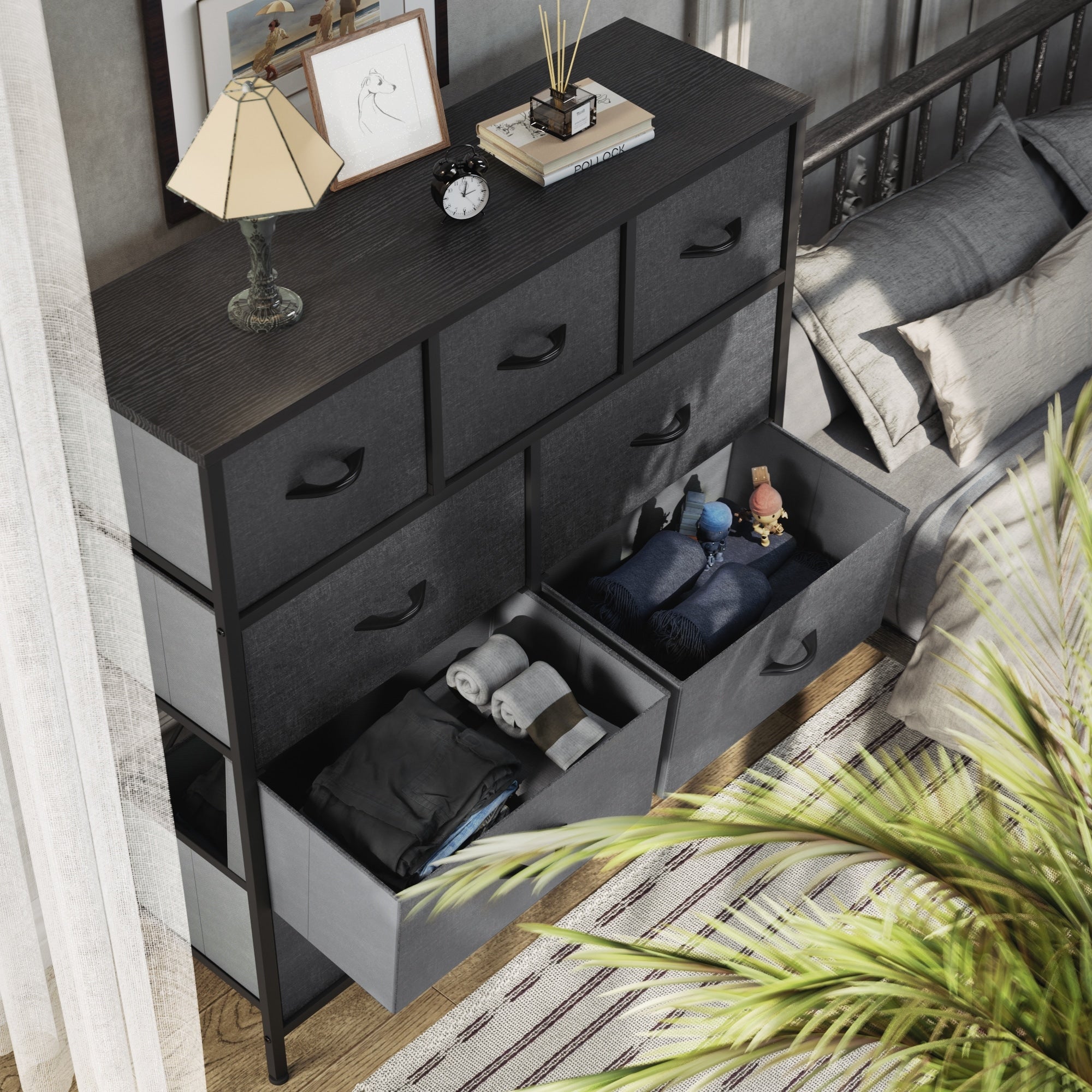 Commode de chambre moderne à 9 tiroirs avec tour de rangement