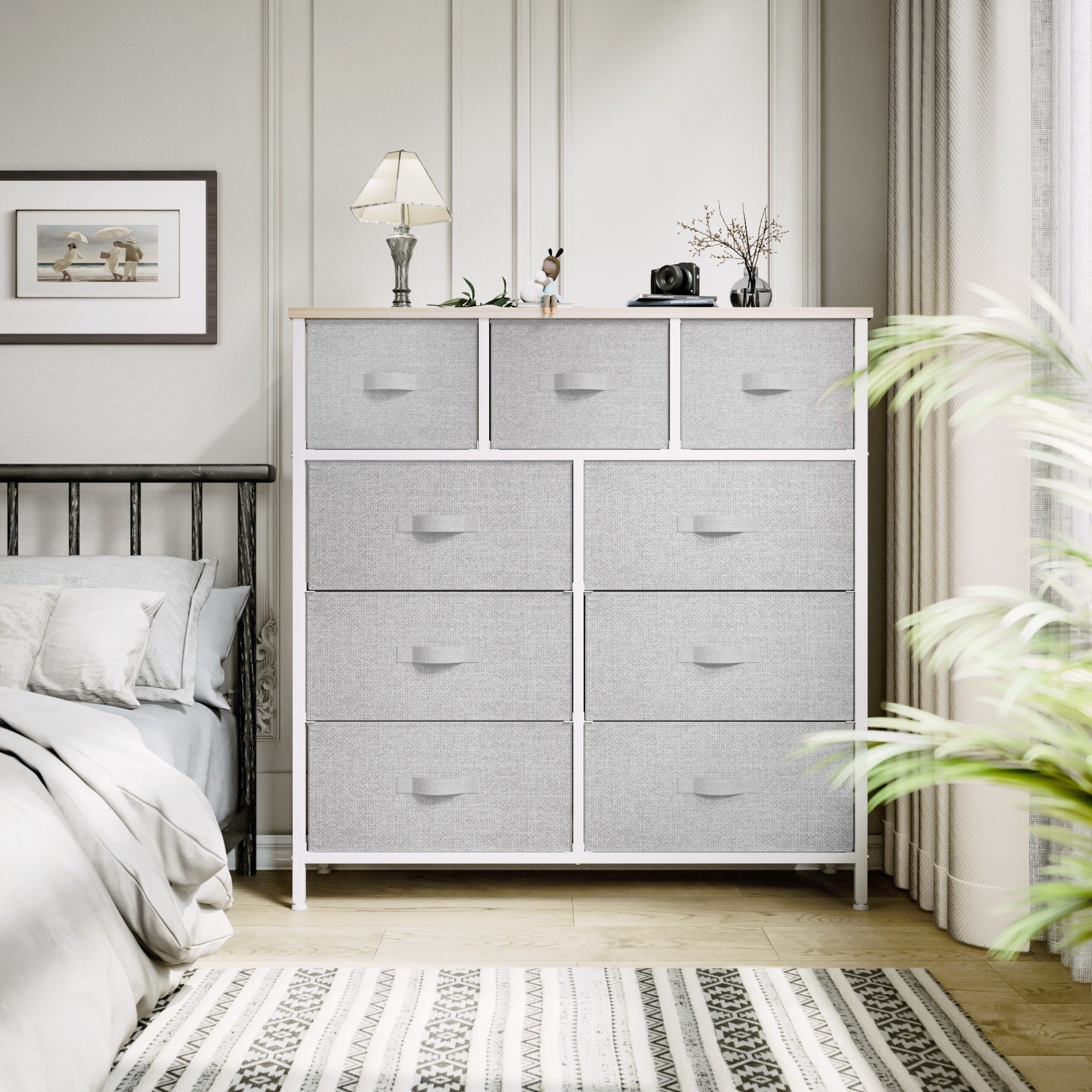 Commode de chambre moderne à 9 tiroirs avec tour de rangement