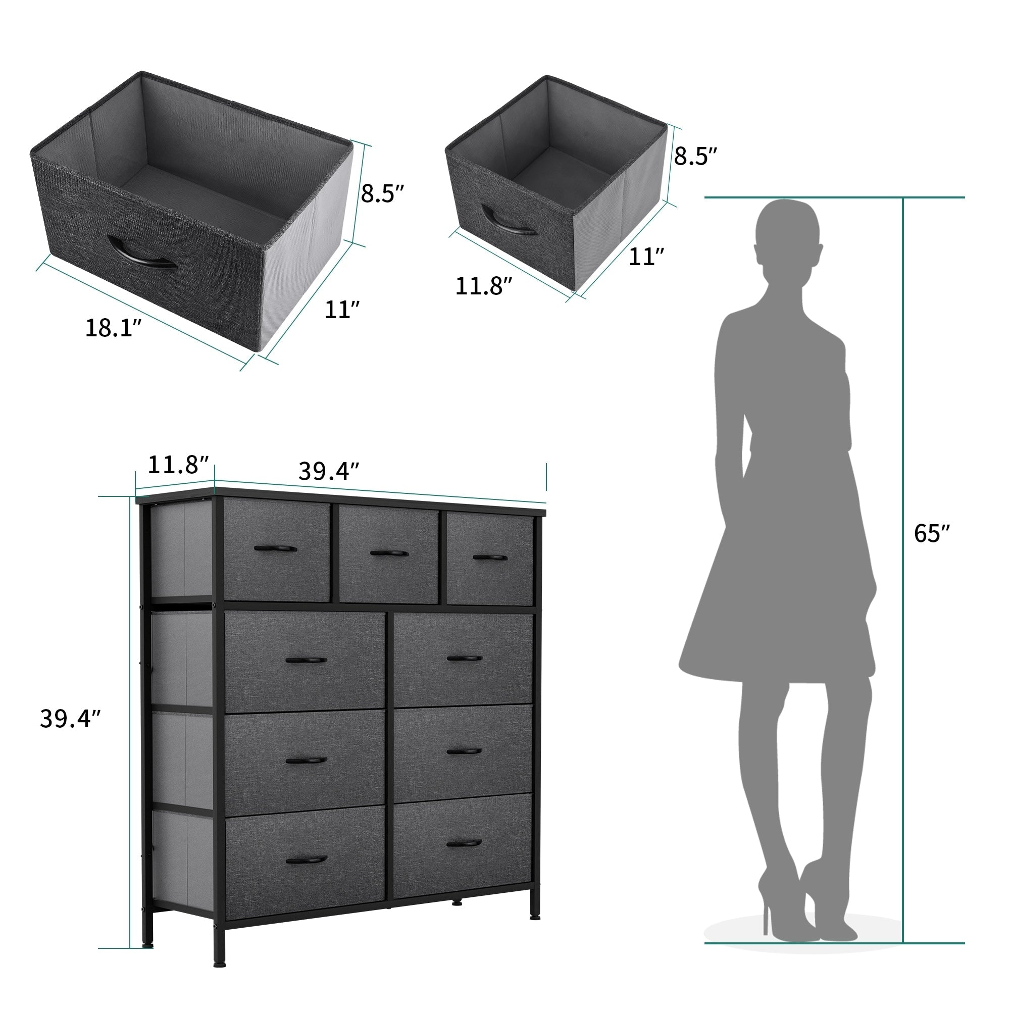 Commode de chambre moderne à 9 tiroirs avec tour de rangement