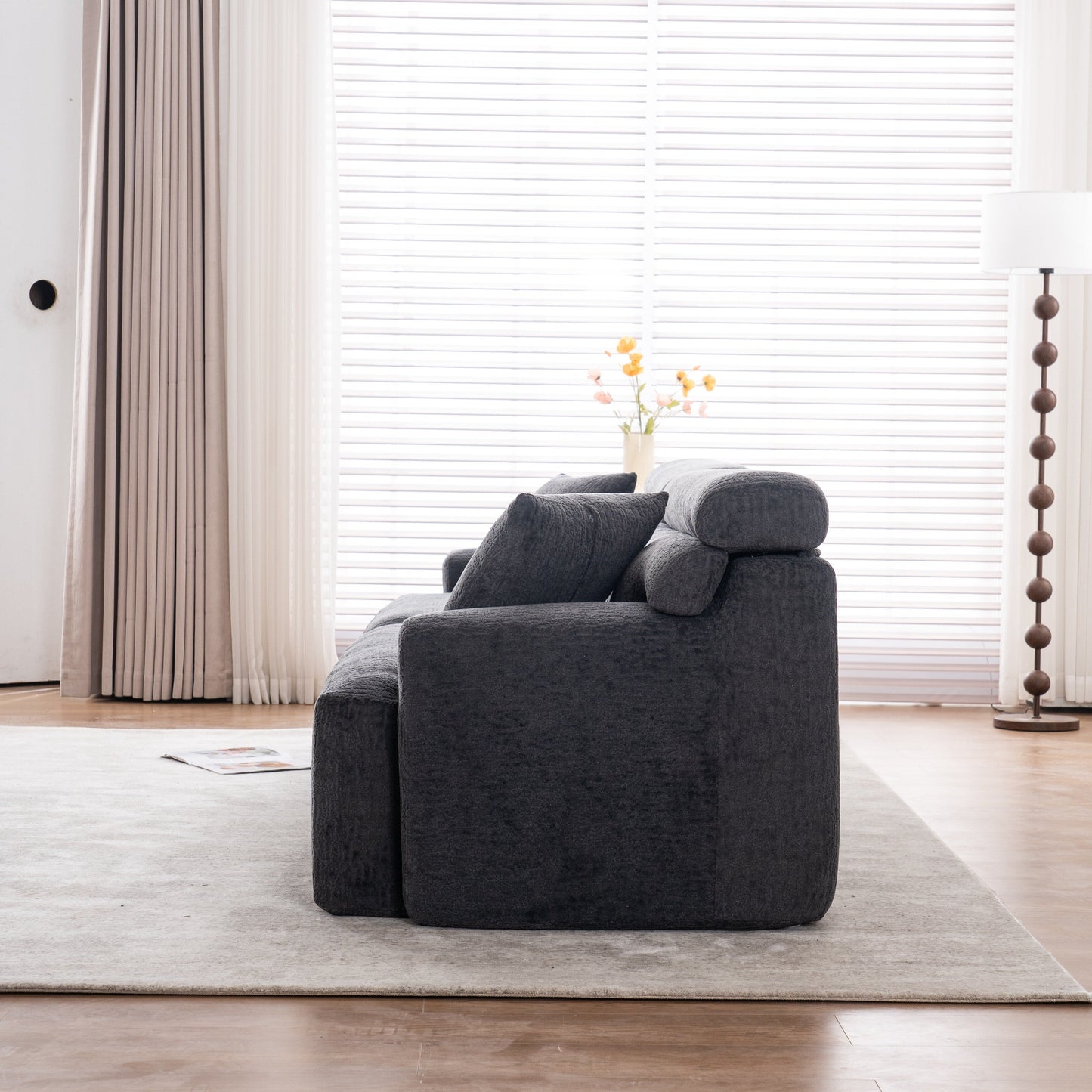 Canapé modulaire 4 places en chenille grain de bois moderne avec 2 oreillers pour salon et appartement