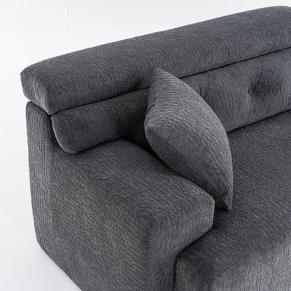 Canapé modulaire 4 places en chenille grain de bois moderne avec 2 oreillers pour salon et appartement