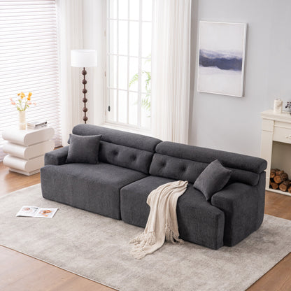 Canapé modulaire 4 places en chenille grain de bois moderne avec 2 oreillers pour salon et appartement