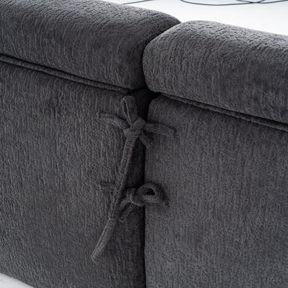 Canapé modulaire 4 places en chenille grain de bois moderne avec 2 oreillers pour salon et appartement
