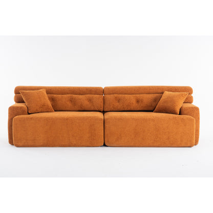 Canapé modulaire 4 places en chenille grain de bois moderne avec 2 oreillers pour salon et appartement