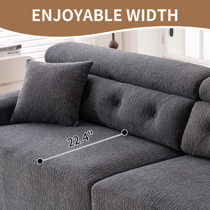 Canapé modulaire 4 places en chenille grain de bois moderne avec 2 oreillers pour salon et appartement