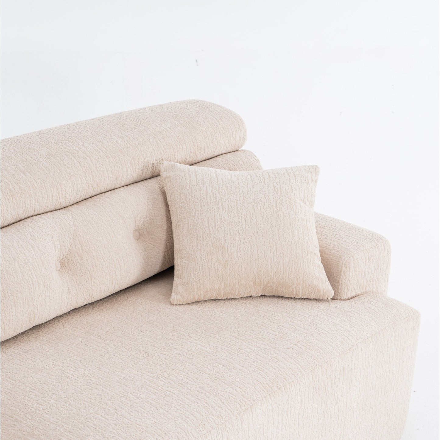 Canapé modulaire 4 places en chenille grain de bois moderne avec 2 oreillers pour salon et appartement