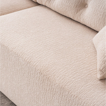 Canapé modulaire 4 places en chenille grain de bois moderne avec 2 oreillers pour salon et appartement