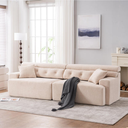 Canapé modulaire 4 places en chenille grain de bois moderne avec 2 oreillers pour salon et appartement