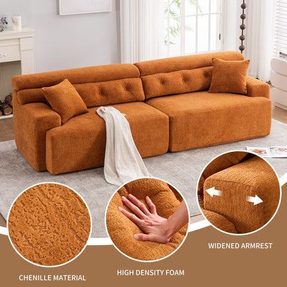 Canapé modulaire 4 places en chenille grain de bois moderne avec 2 oreillers pour salon et appartement