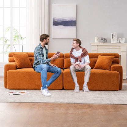 Canapé modulaire 4 places en chenille grain de bois moderne avec 2 oreillers pour salon et appartement