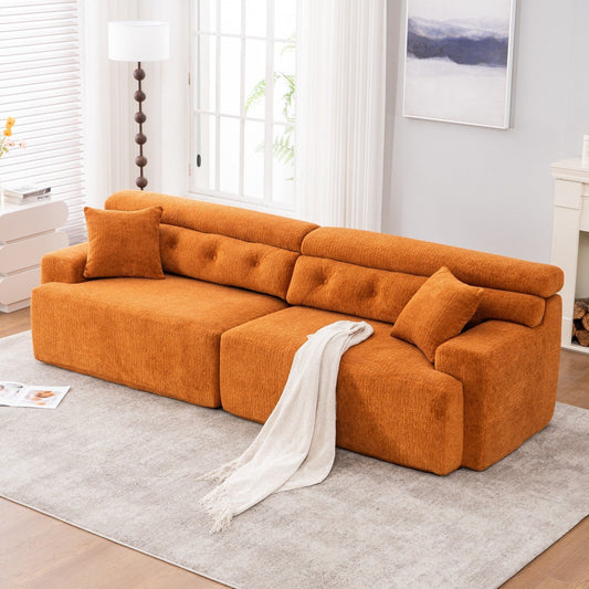 Canapé modulaire 4 places en chenille grain de bois moderne avec 2 oreillers pour salon et appartement