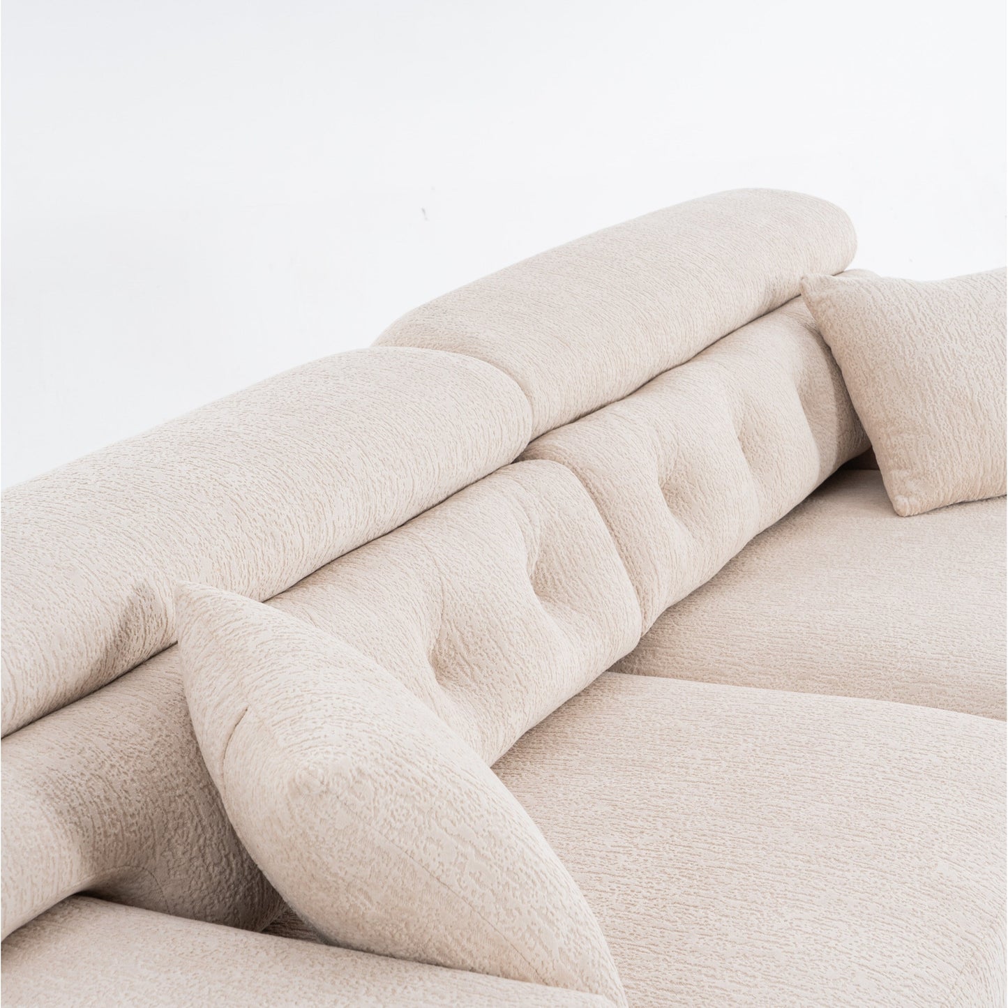 Canapé modulaire 4 places en chenille grain de bois moderne avec 2 oreillers pour salon et appartement