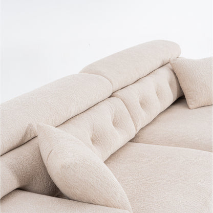 Canapé modulaire 4 places en chenille grain de bois moderne avec 2 oreillers pour salon et appartement