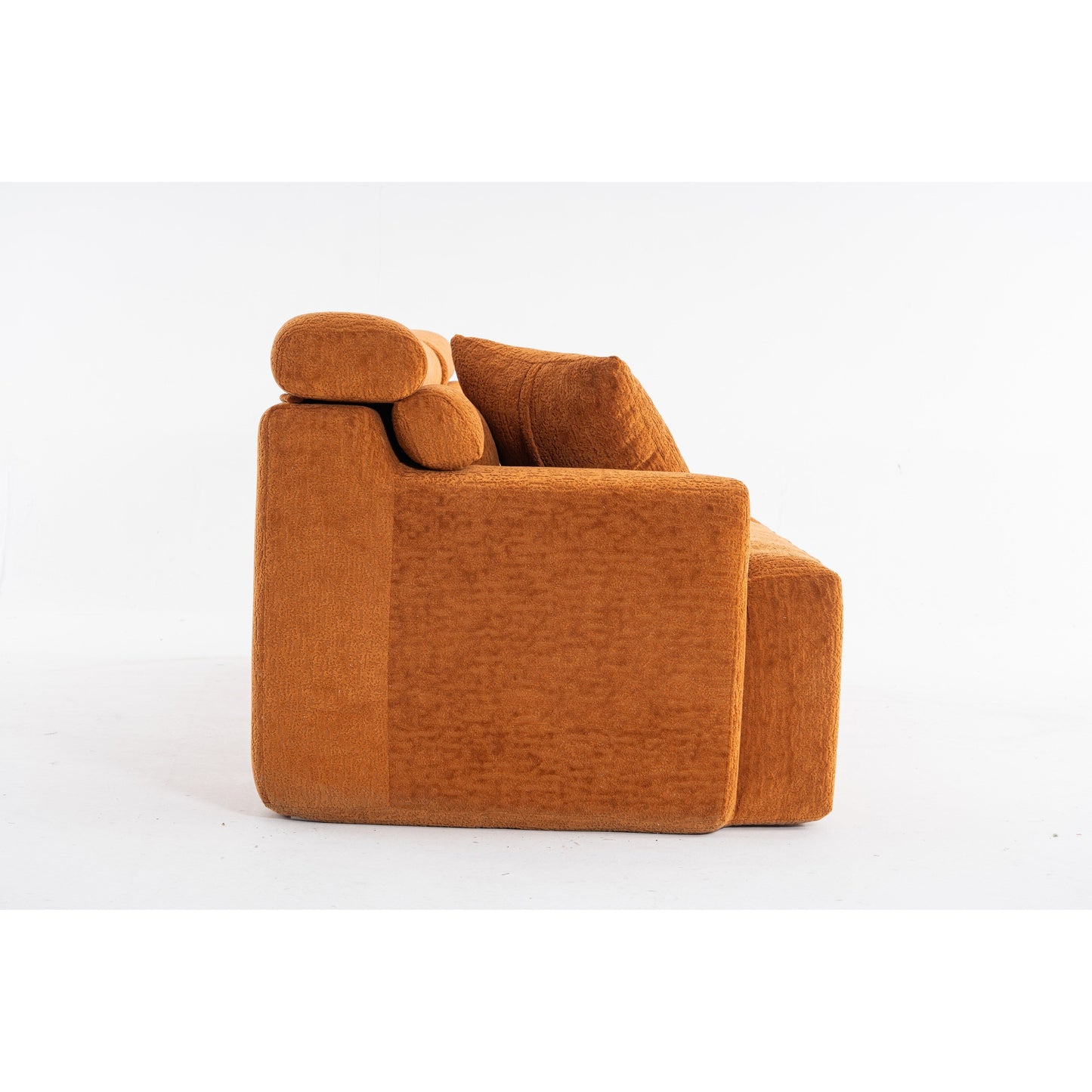 Canapé modulaire 4 places en chenille grain de bois moderne avec 2 oreillers pour salon et appartement