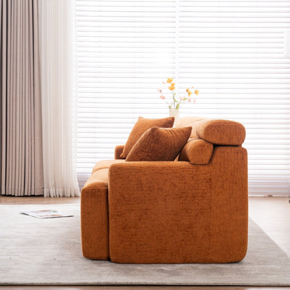 Canapé modulaire 4 places en chenille grain de bois moderne avec 2 oreillers pour salon et appartement