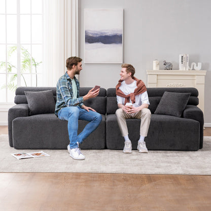 Canapé modulaire 4 places en chenille grain de bois moderne avec 2 oreillers pour salon et appartement
