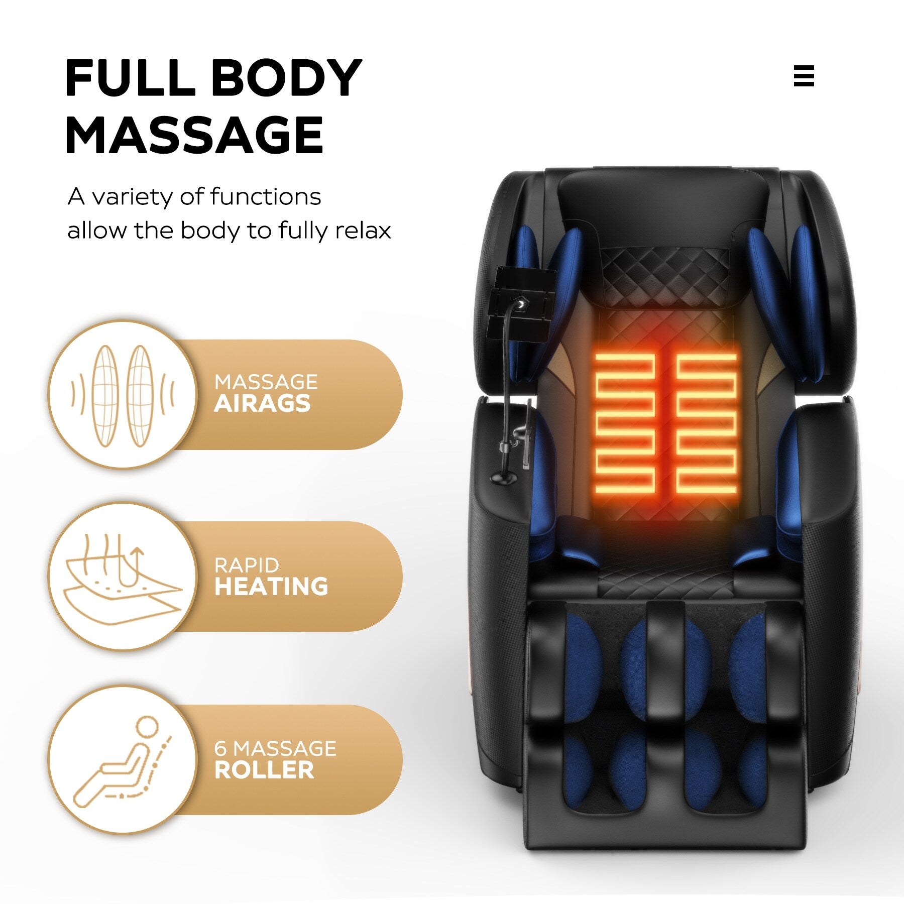 Fauteuil de massage complet du corps à gravité zéro moderne, fauteuil en cuir PU avec chauffage, thérapie par airbag et Bluetooth, repose-pieds réglable