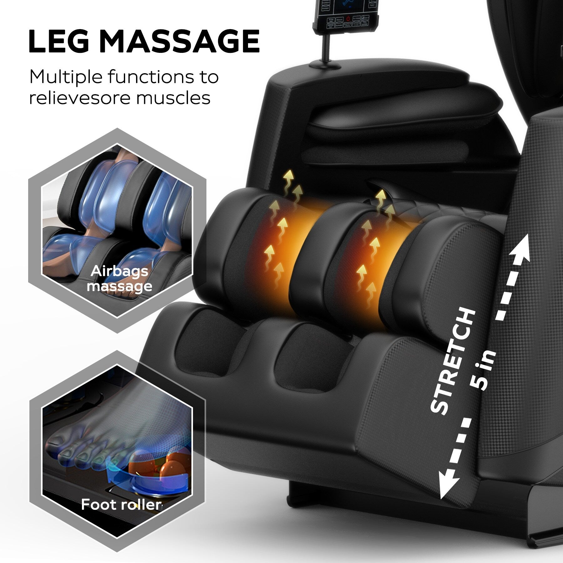 Fauteuil de massage complet du corps à gravité zéro moderne, fauteuil en cuir PU avec chauffage, thérapie par airbag et Bluetooth, repose-pieds réglable