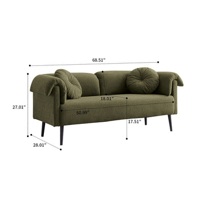 Canapé minimaliste moderne avec coussins et accoudoirs rembourrés, pieds en métal