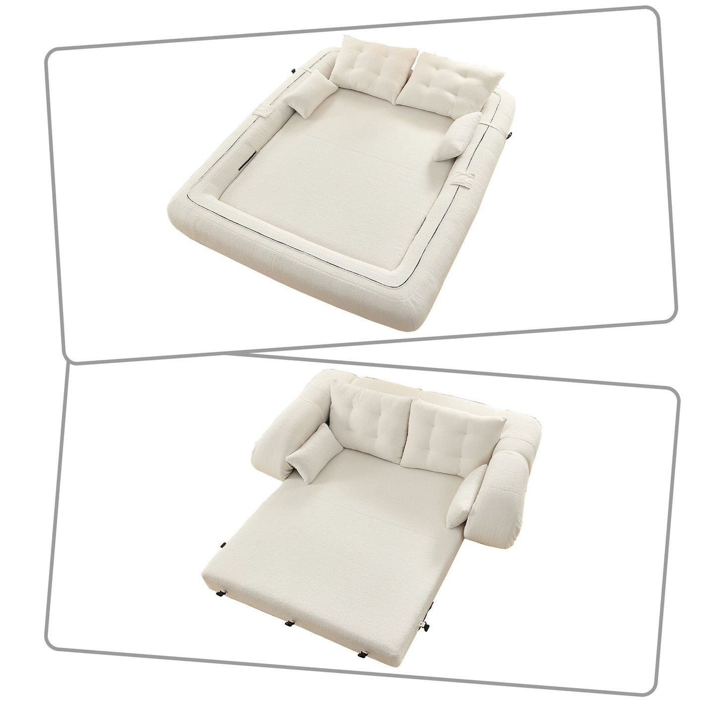 Canapé-lit convertible pratique sans cadre de style moderne avec coussins et oreillers lombaires, rembourrage en mousse haute résilience