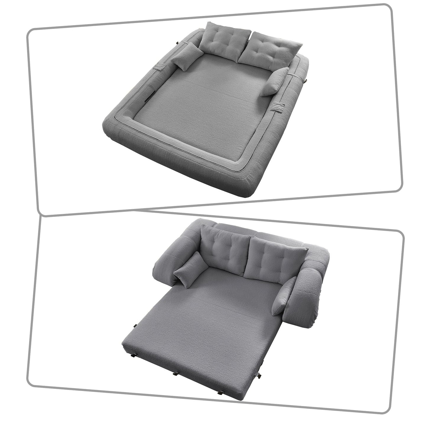 Canapé-lit convertible pratique sans cadre de style moderne avec coussins et oreillers lombaires, rembourrage en mousse haute résilience