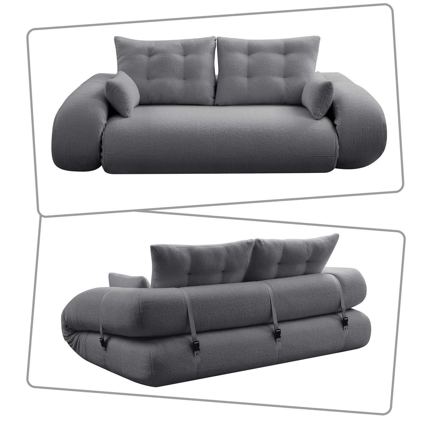 Canapé-lit convertible pratique sans cadre de style moderne avec coussins et oreillers lombaires, rembourrage en mousse haute résilience