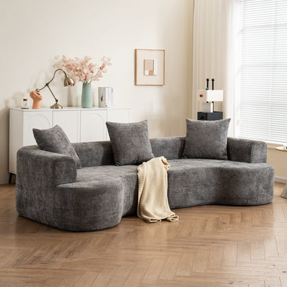 Canapé incurvé de style moderne, canapé en velours côtelé moelleux avec 3 oreillers, canapé en tissu incurvé super lisse pour salon Gris