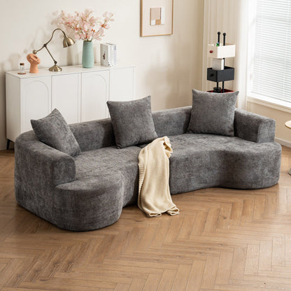 Canapé incurvé de style moderne, canapé en velours côtelé moelleux avec 3 oreillers, canapé en tissu incurvé super lisse pour salon Gris