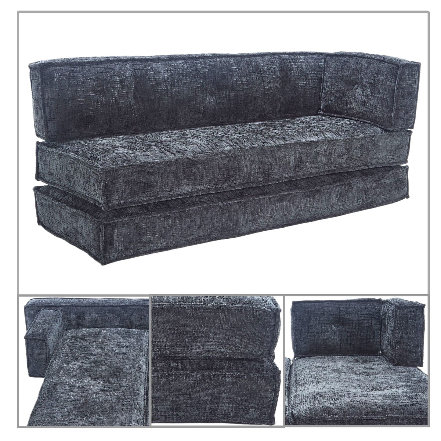 Canapé sans cadre de style moderne avec poches de rangement latérales et rembourrage en mousse haute résilience, tissu chenille