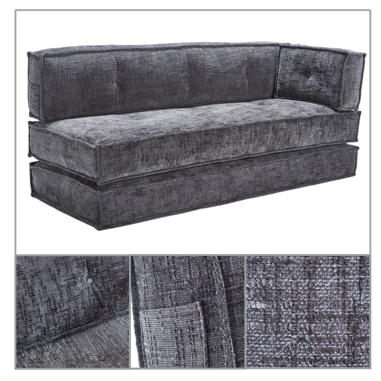 Canapé sans cadre de style moderne avec poches de rangement latérales et rembourrage en mousse haute résilience, tissu chenille