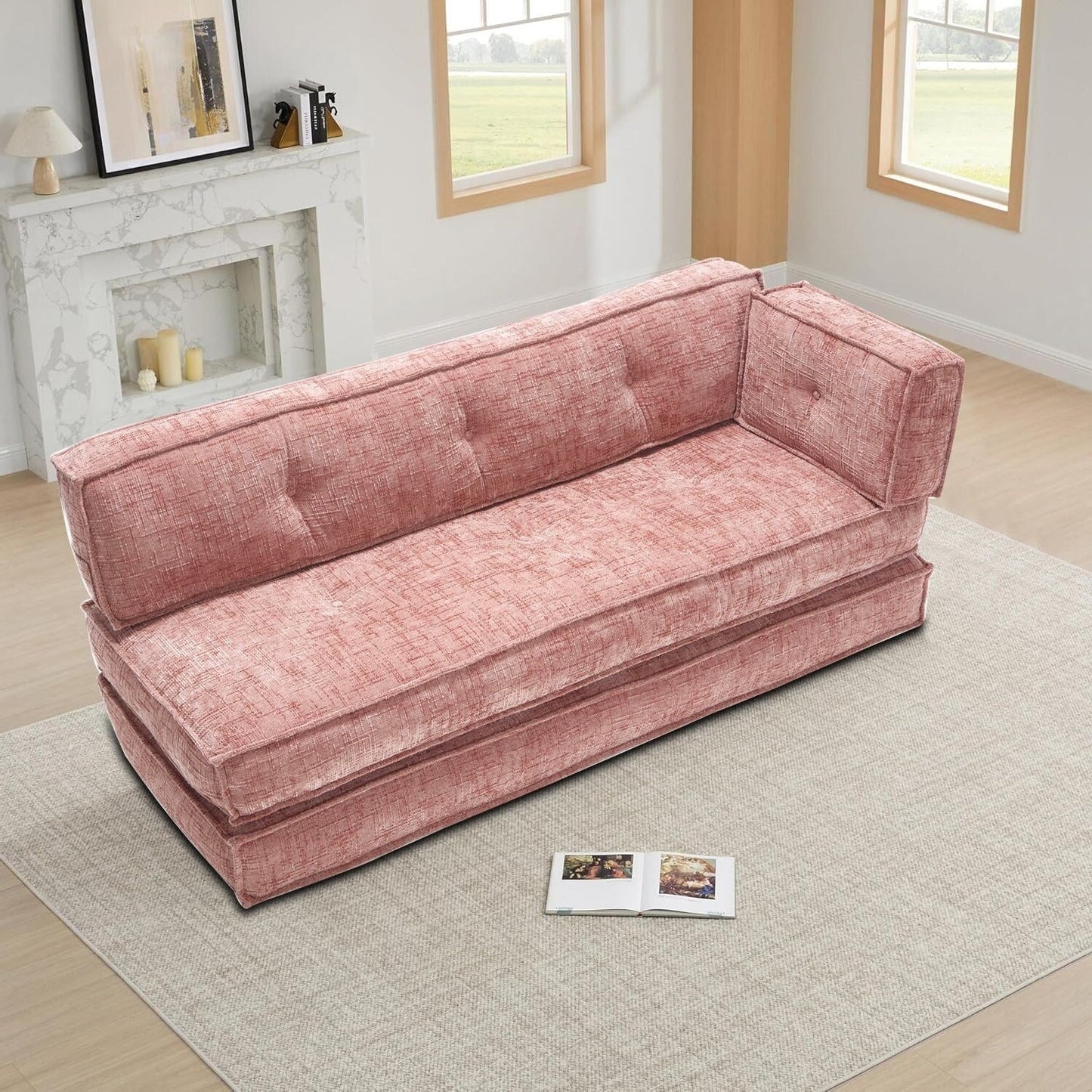 Canapé sans cadre de style moderne avec poches de rangement latérales et rembourrage en mousse haute résilience, tissu chenille