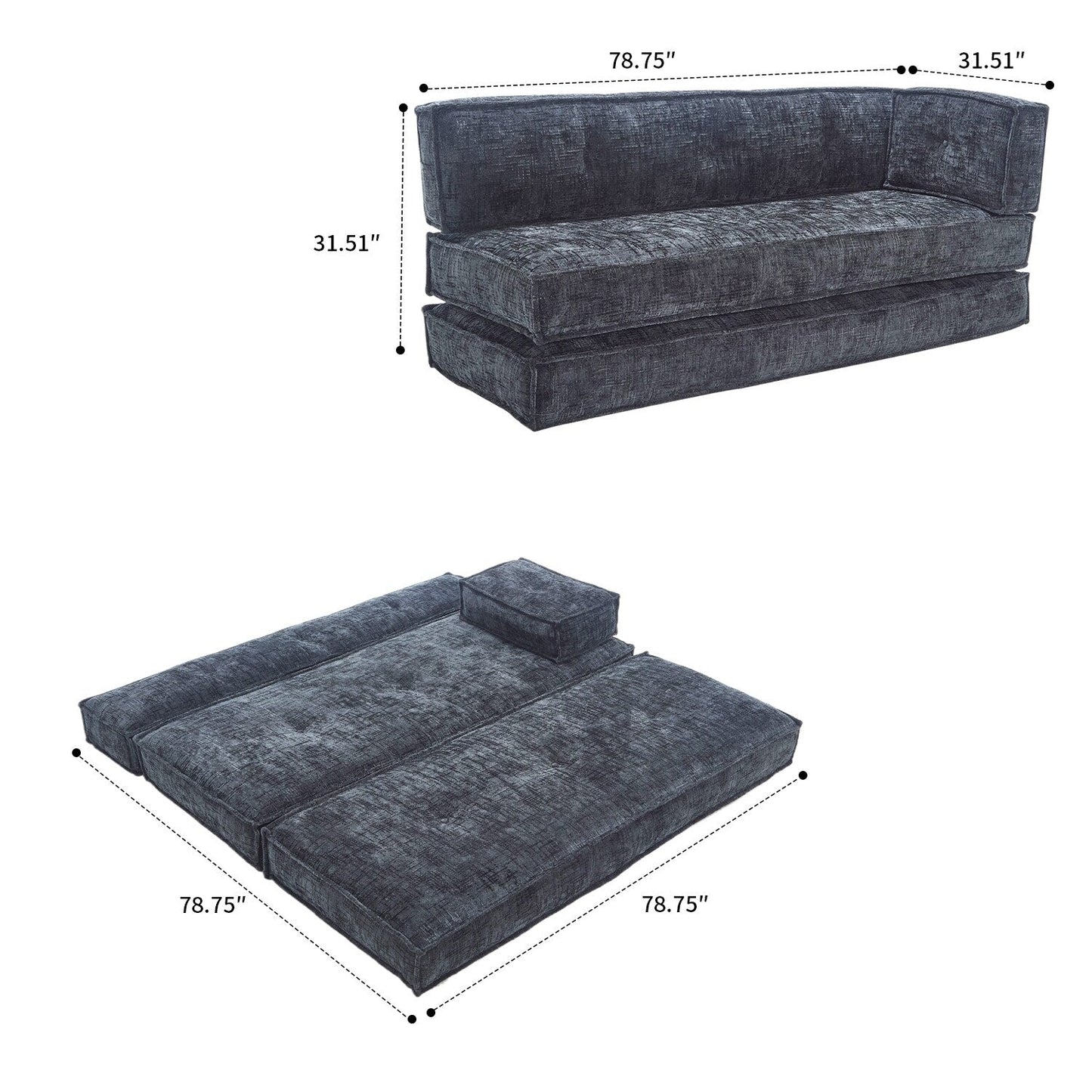Canapé sans cadre de style moderne avec poches de rangement latérales et rembourrage en mousse haute résilience, tissu chenille