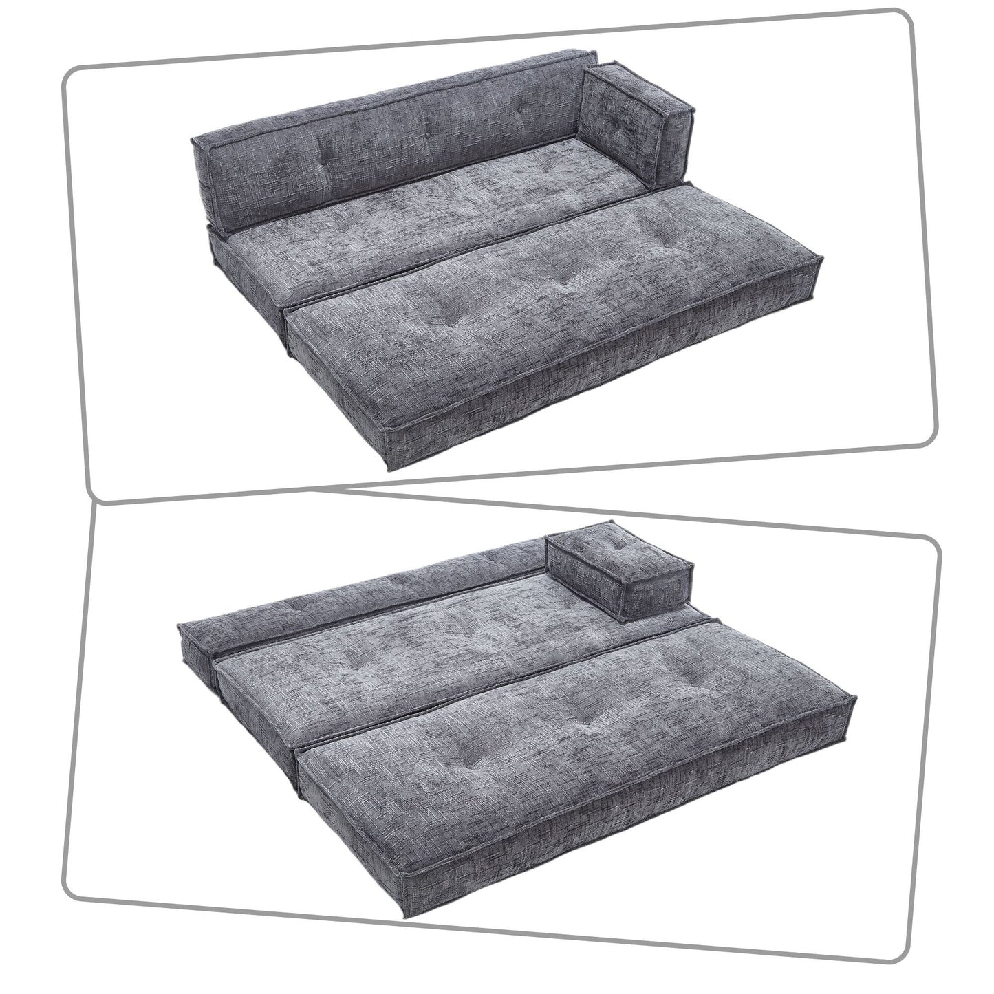 Canapé sans cadre de style moderne avec poches de rangement latérales et rembourrage en mousse haute résilience, tissu chenille