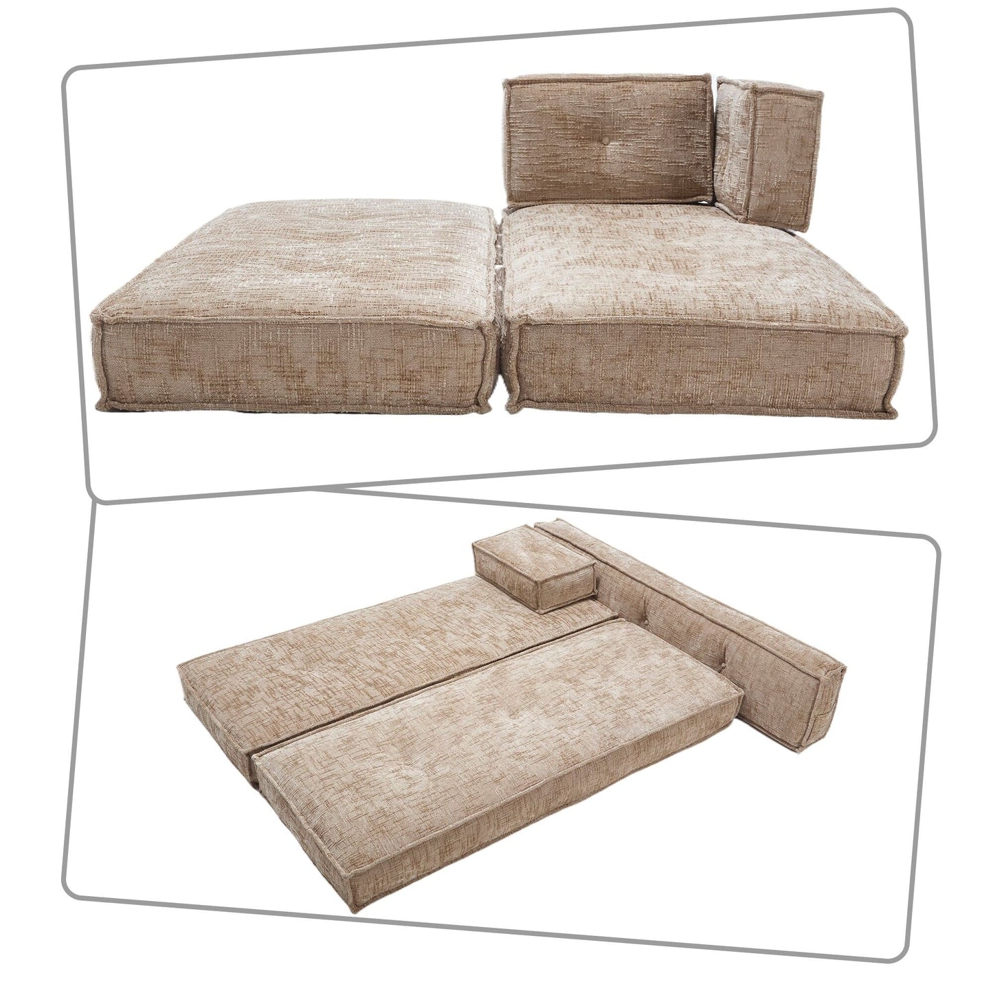 Canapé sans cadre de style moderne avec poches de rangement latérales et rembourrage en mousse haute résilience, tissu chenille