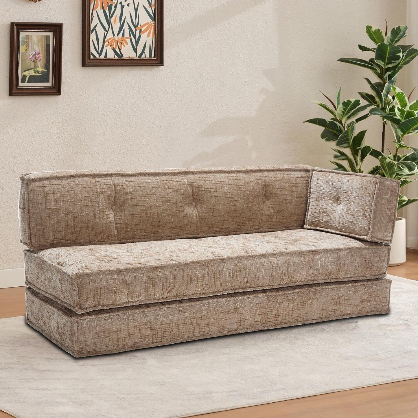 Canapé sans cadre de style moderne avec poches de rangement latérales et rembourrage en mousse haute résilience, tissu chenille