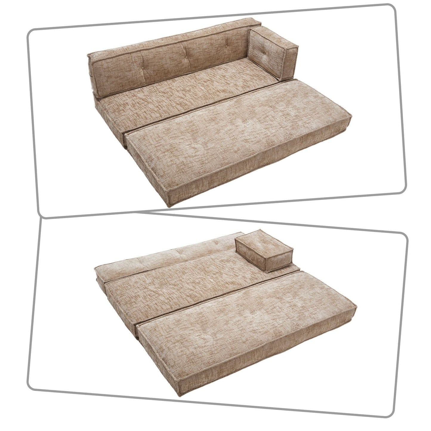 Canapé sans cadre de style moderne avec poches de rangement latérales et rembourrage en mousse haute résilience, tissu chenille