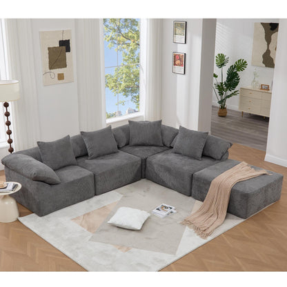 Canapé-lit convertible modulaire 5 pièces avec pouf et oreillers pour le salon