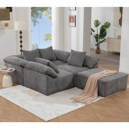 Canapé-lit convertible modulaire 5 pièces avec pouf et oreillers pour le salon