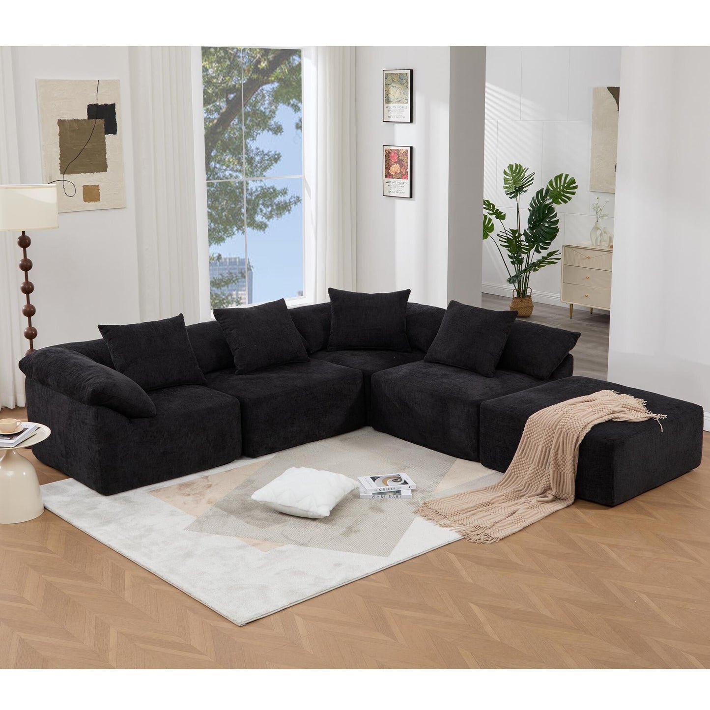 Canapé-lit convertible modulaire 5 pièces avec pouf et oreillers pour le salon