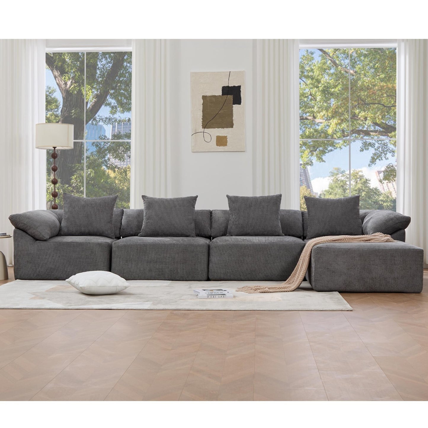 Canapé-lit convertible modulaire 5 pièces avec pouf et oreillers pour le salon