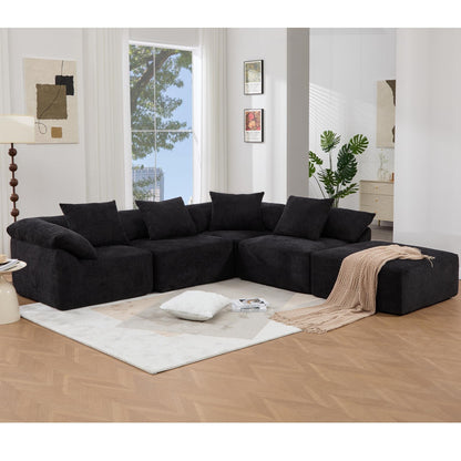 Canapé-lit convertible modulaire 5 pièces avec pouf et oreillers pour le salon