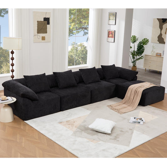 Canapé-lit convertible modulaire 5 pièces avec pouf et oreillers pour le salon
