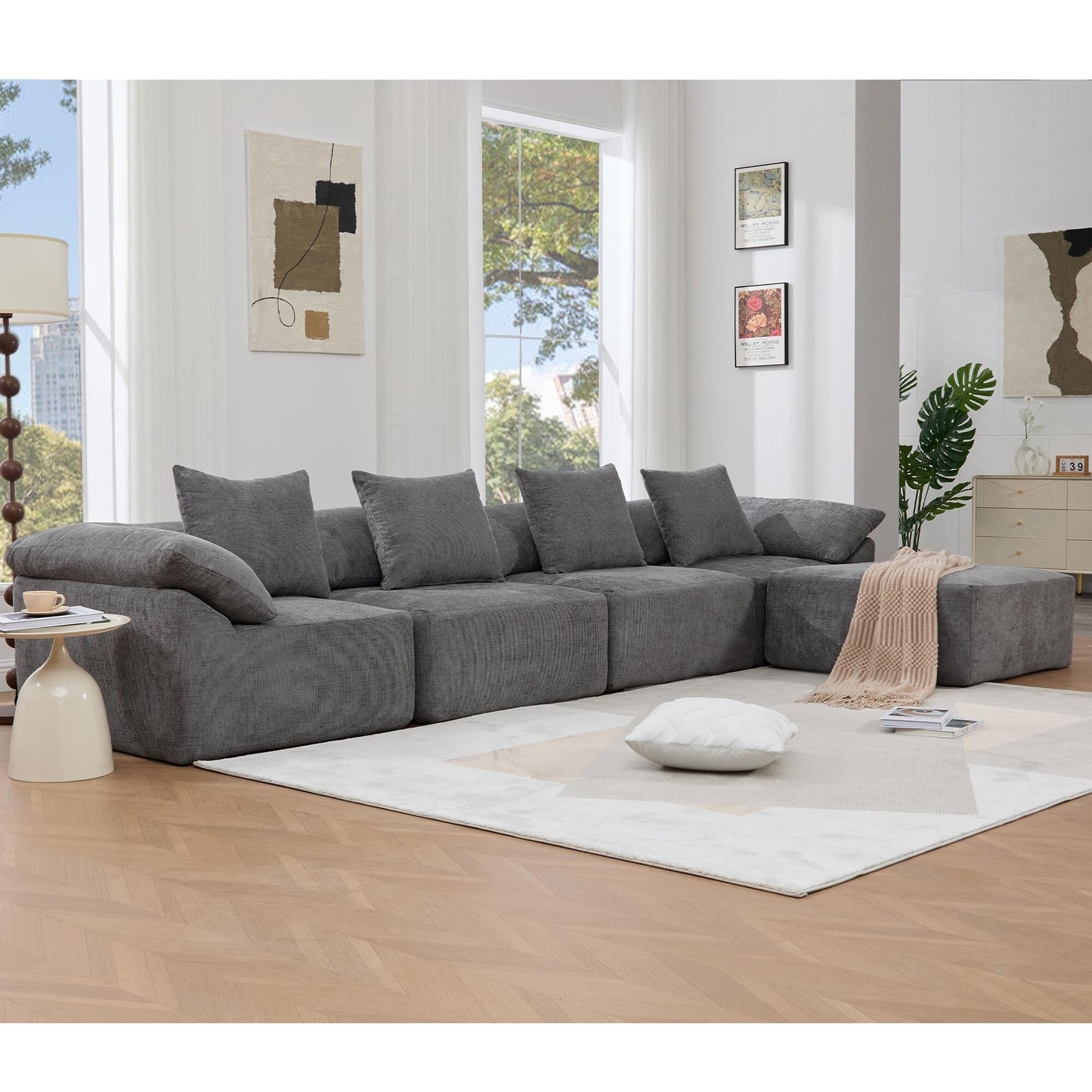 Canapé-lit convertible modulaire 5 pièces avec pouf et oreillers pour le salon