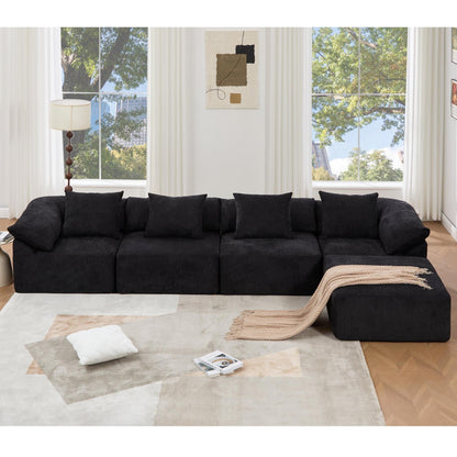 Canapé-lit convertible modulaire 5 pièces avec pouf et oreillers pour le salon