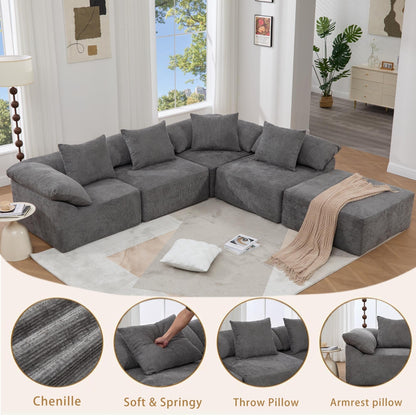 Canapé-lit convertible modulaire 5 pièces avec pouf et oreillers pour le salon